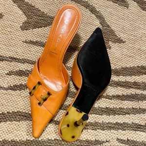 Casadei orange mules w/bamboo heel size 8